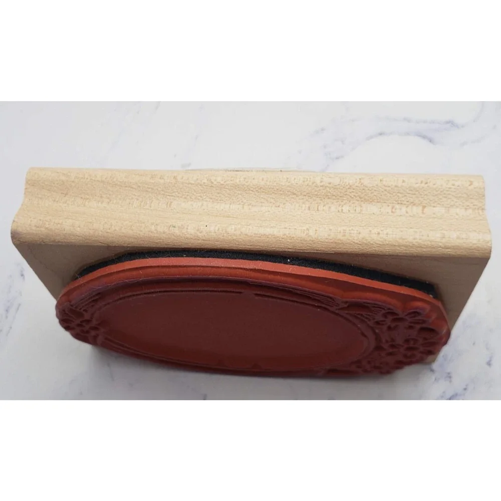 Oval Floral Frame Cosmetic Mirror Wood Mounted Rubber Stamp